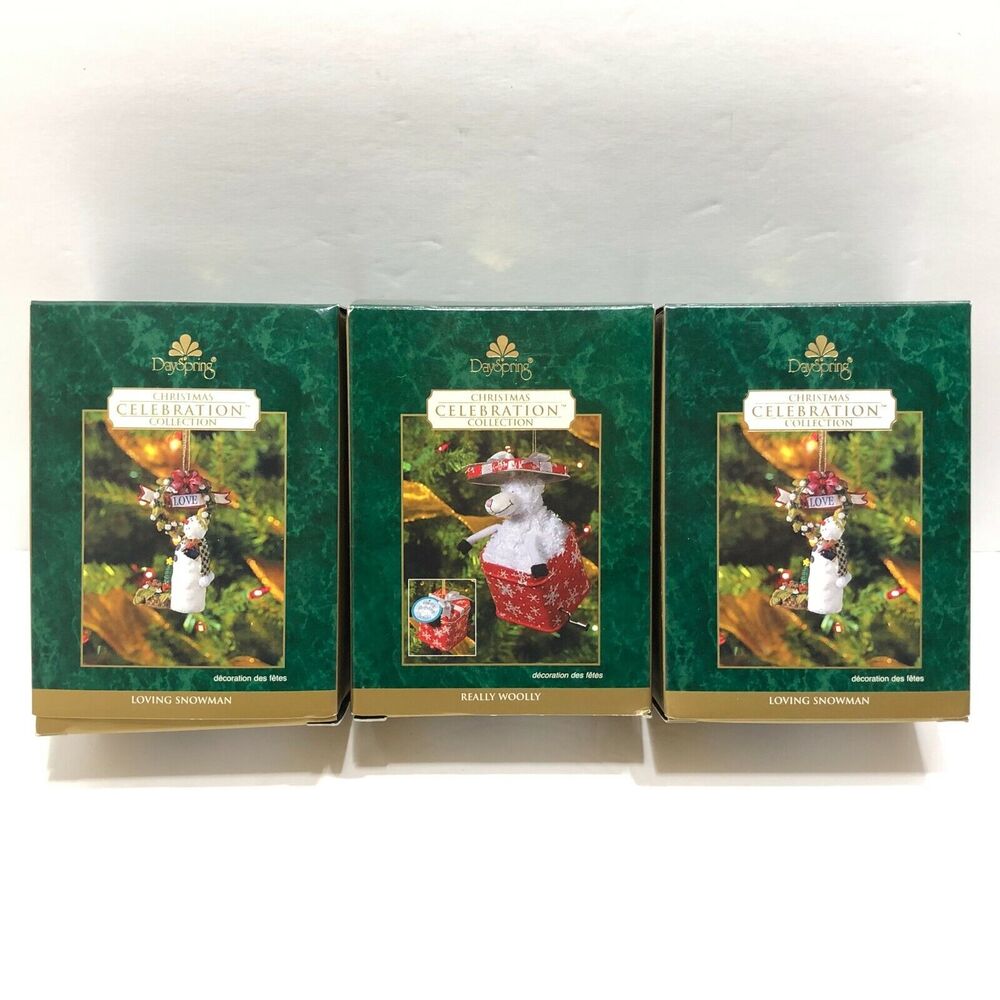 Lot 3 DaySpring Christmas Tree Ornaments 1 Really Woolly & 2 Loving Snowman NEW